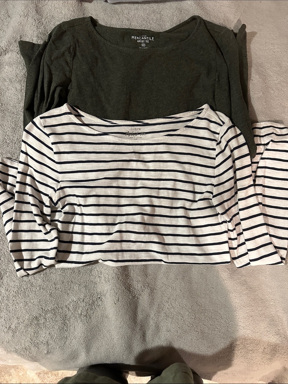 J. Crew Long Sleeve Tops in Green, and White/Navy striped Like New both